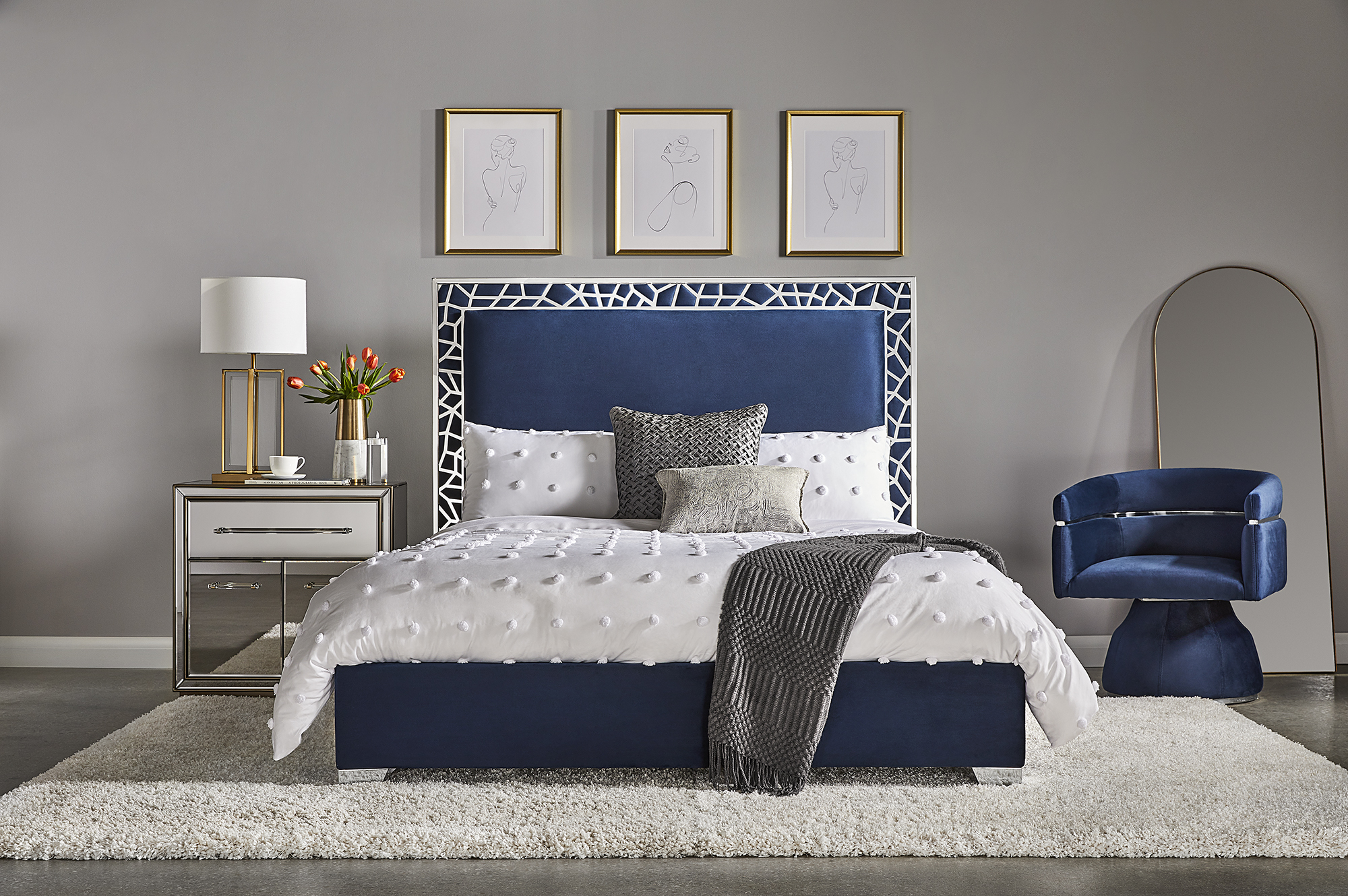 Wellington Bed: Blue Velvet